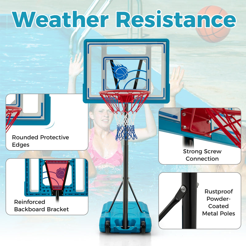 3.8-4.4 Feet Height Adjustable Pool Basketball Hoop for Kids Teens and Adults-Blue