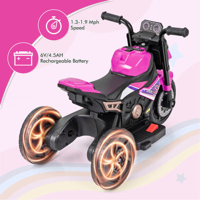 Kids Ride-on Motorcycle 6V Battery Powered Motorbike with Detachable Training Wheels-Pink