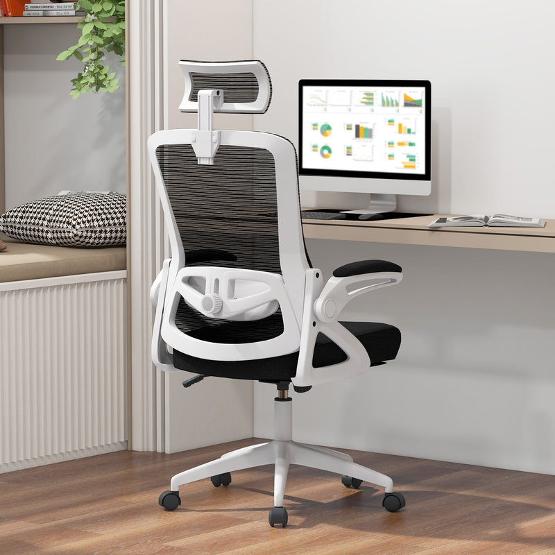 Adjustable Swivel Task Chair Ergonomic Office Chair with Adjustable Lumbar Support-White