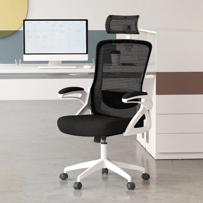 Adjustable Swivel Task Chair Ergonomic Office Chair with Adjustable Lumbar Support-White