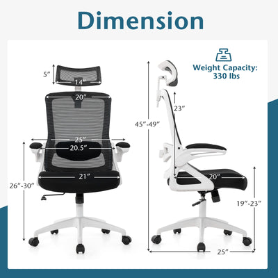 Adjustable Swivel Task Chair Ergonomic Office Chair with Adjustable Lumbar Support-White