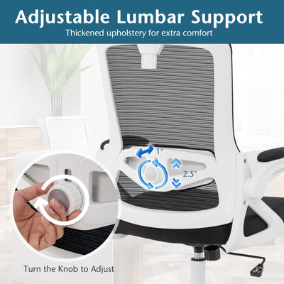 Adjustable Swivel Task Chair Ergonomic Office Chair with Adjustable Lumbar Support-White