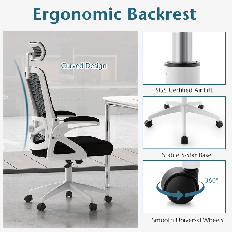 Adjustable Swivel Task Chair Ergonomic Office Chair with Adjustable Lumbar Support-White