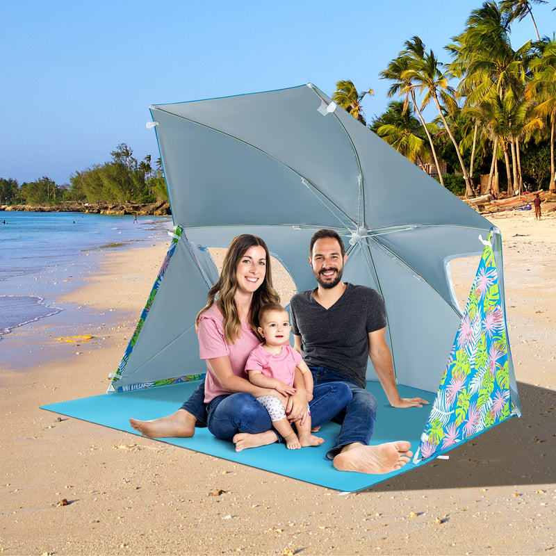 UPF50+ Sun Protection Beach Umbrella Tent with Portable Carrying Bag-Blue