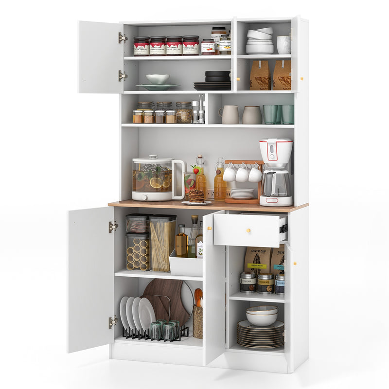 71 Inch Tall Pantry Cabinet with Outlets for Dining Room-White