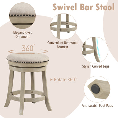 24/26 Inches Swivel Bar Stools Set of 2 wth Wooden Frame-24 inches