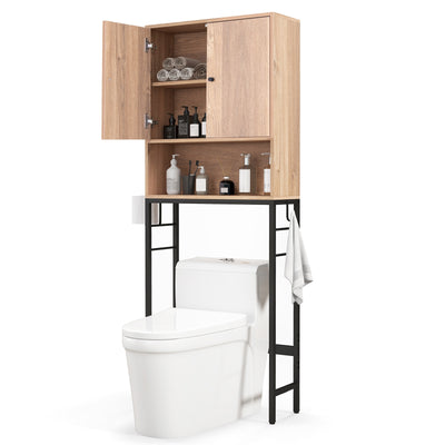 Over The Toilet Storage Cabinet with 2 Doors and Adjustable Shelf-Natural