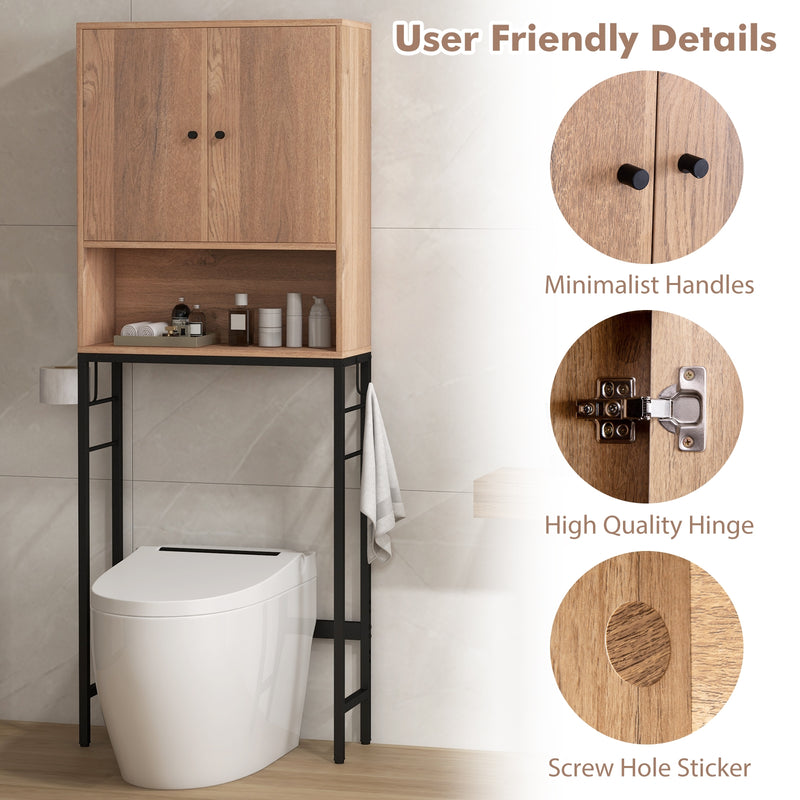 Over The Toilet Storage Cabinet with 2 Doors and Adjustable Shelf-Natural