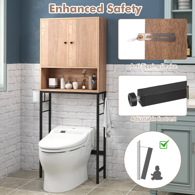 Over The Toilet Storage Cabinet with 2 Doors and Adjustable Shelf-Natural