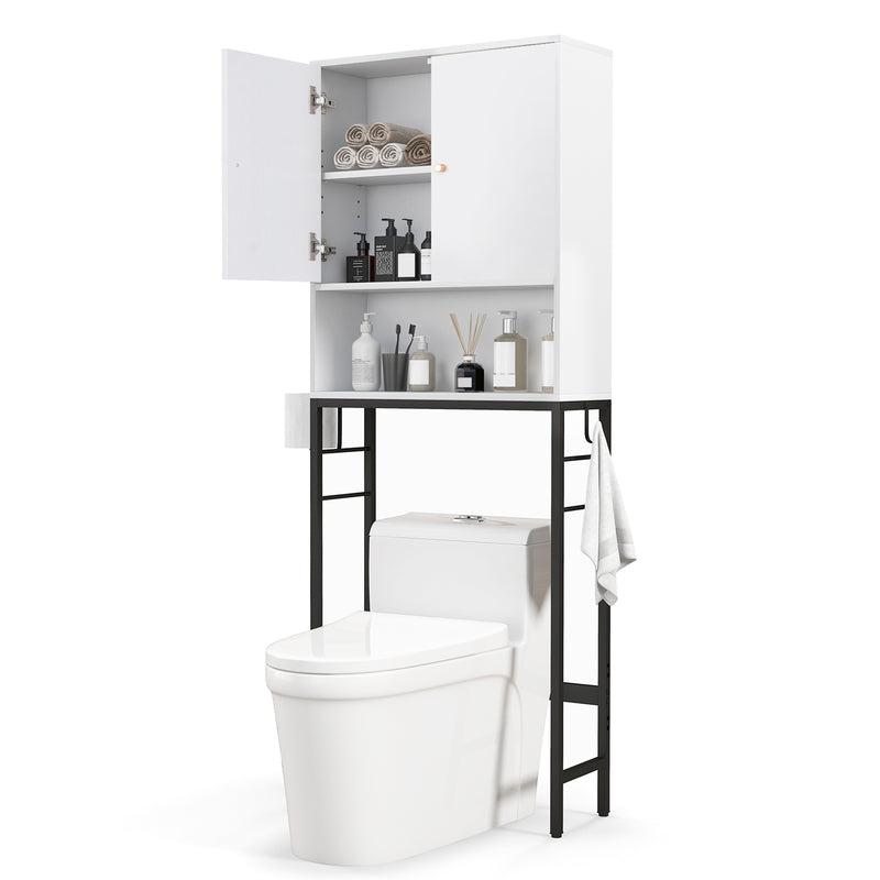 Over The Toilet Storage Cabinet with 2 Doors and Adjustable Shelf-White