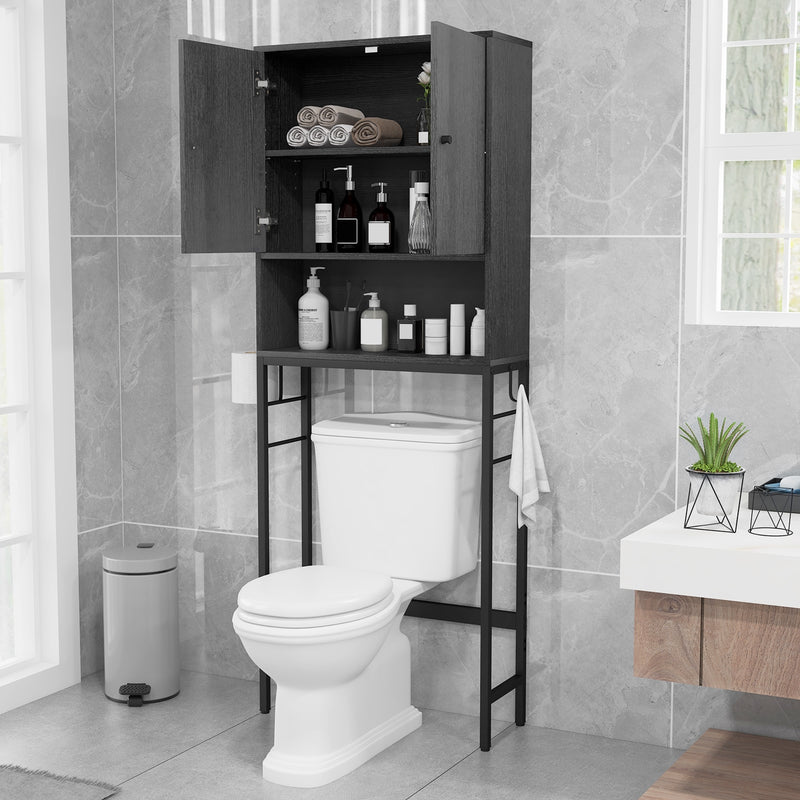 Over The Toilet Storage Cabinet with 2 Doors and Adjustable Shelf-Black