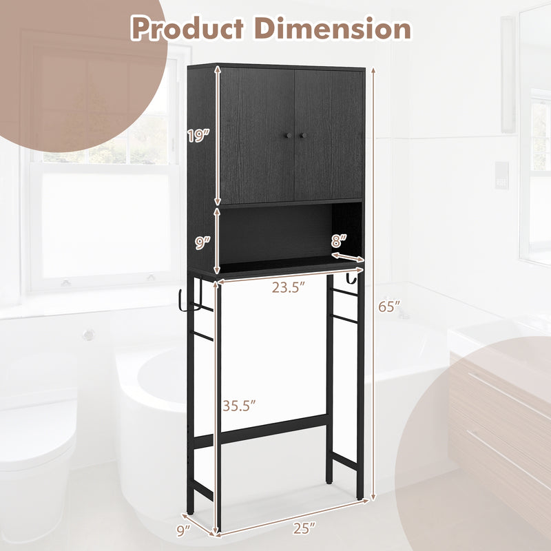 Over The Toilet Storage Cabinet with 2 Doors and Adjustable Shelf-Black