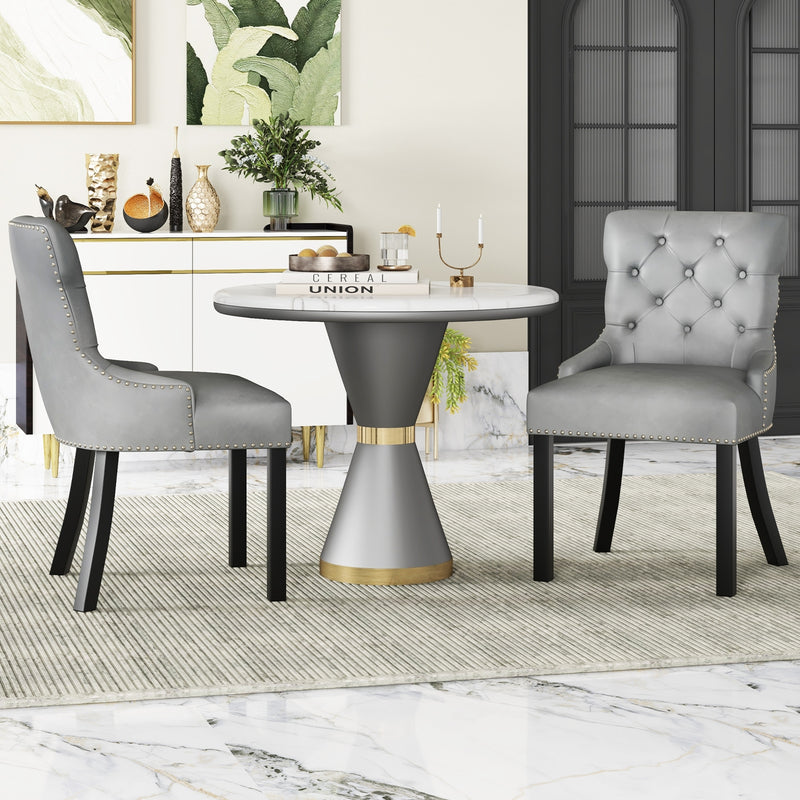 Upholstered Dining Chairs Set of 2 Tufted Wingback Chairs with Rubber Wood Legs-Gray