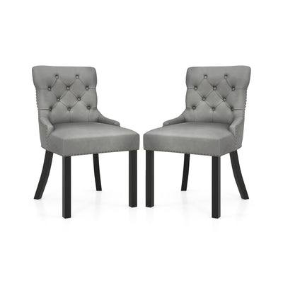 Upholstered Dining Chairs Set of 2 Tufted Wingback Chairs with Rubber Wood Legs-Gray