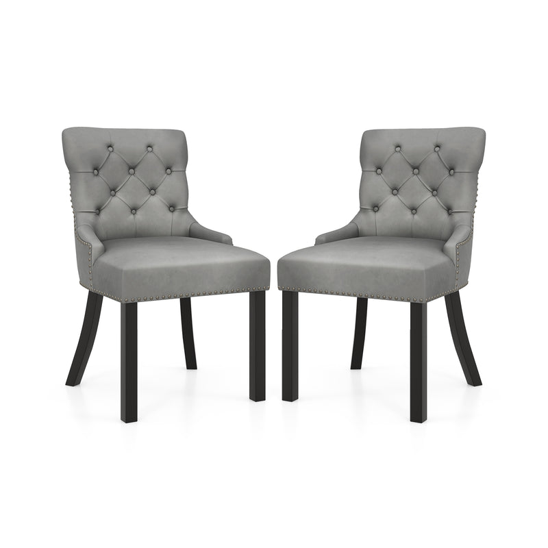 Upholstered Dining Chairs Set of 2 Tufted Wingback Chairs with Rubber Wood Legs-Gray