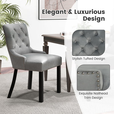 Upholstered Dining Chairs Set of 2 Tufted Wingback Chairs with Rubber Wood Legs-Gray