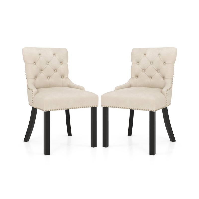 Upholstered Dining Chairs Set of 2 Tufted Wingback Chairs with Rubber Wood Legs-Beige