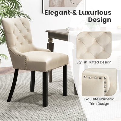 Upholstered Dining Chairs Set of 2 Tufted Wingback Chairs with Rubber Wood Legs-Beige