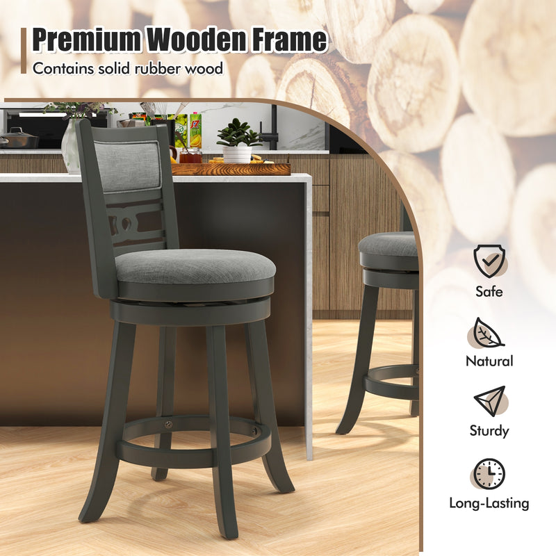 26" Counter Height Bar Chair with Wooden Frame Swivel Seat and Footrest for Pub Bar Restaurant-1 Pack