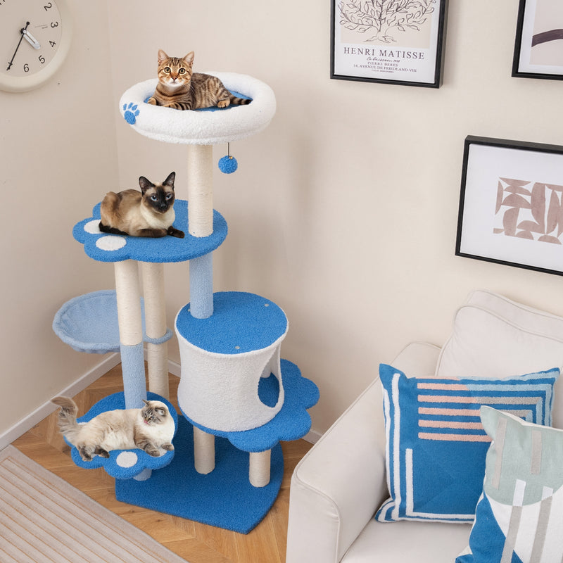 54 Inches Tall Modern Cat Tree Tower for Indoor Cats-Blue