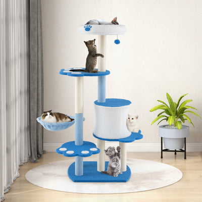 54 Inches Tall Modern Cat Tree Tower for Indoor Cats-Blue