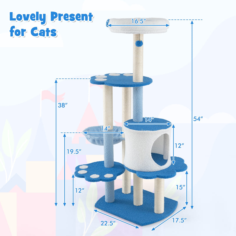 54 Inches Tall Modern Cat Tree Tower for Indoor Cats-Blue