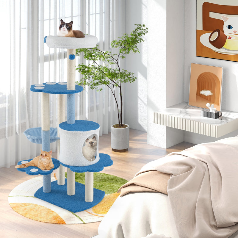 54 Inches Tall Modern Cat Tree Tower for Indoor Cats-Blue