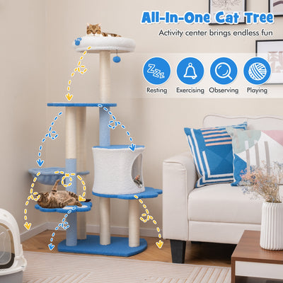 54 Inches Tall Modern Cat Tree Tower for Indoor Cats-Blue