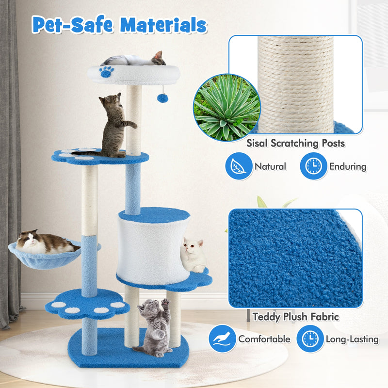 54 Inches Tall Modern Cat Tree Tower for Indoor Cats-Blue