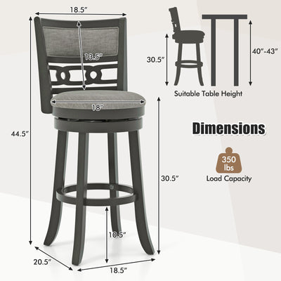 30.5" Bar Height Bar Chair with Wooden Frame Swivel Seat and Footrest for Pub Bar Restaurant-1 Pack