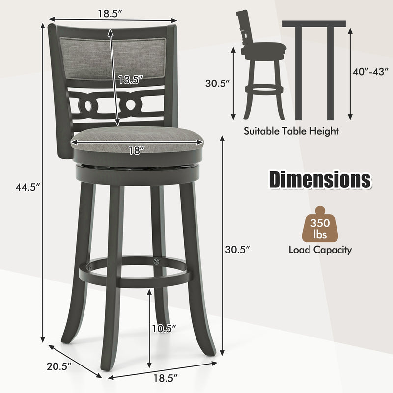 30.5" Bar Height Bar Chair with Wooden Frame Swivel Seat and Footrest for Pub Bar Restaurant-2 Pack