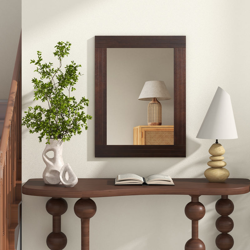 Wood Framed Wall Mirror for Bedroom Living Room Vanity Entryway-Brown