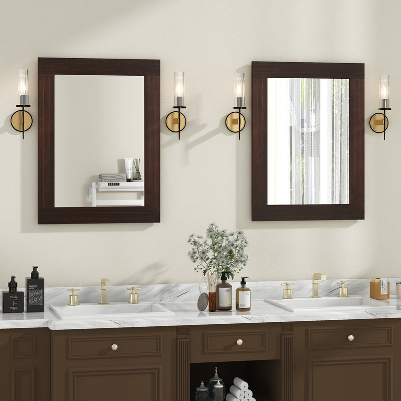 Wood Framed Wall Mirror for Bedroom Living Room Vanity Entryway-Brown