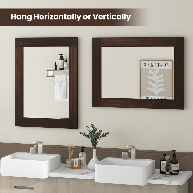 Wood Framed Wall Mirror for Bedroom Living Room Vanity Entryway-Brown