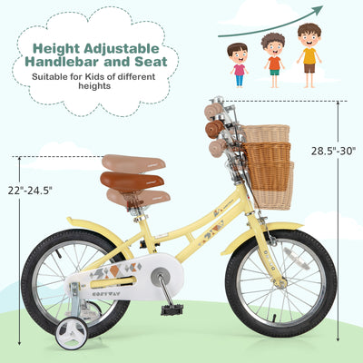 16 Inch Kids Bike Adjustable Bicycle with Reflectors and Bell for Children 4-7 Years Old-16 inches