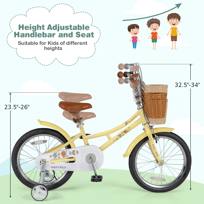 18 Inch Kids Bike Adjustable Bicycle with Reflectors and Bell for Children 4-8 Years Old-18 inches