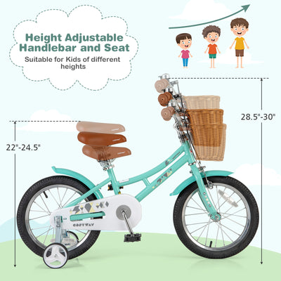 16 Inch Kids Bike Bicycle with Training Wheels and 2 Brake System Ages 4-7 Years Old-16 inches