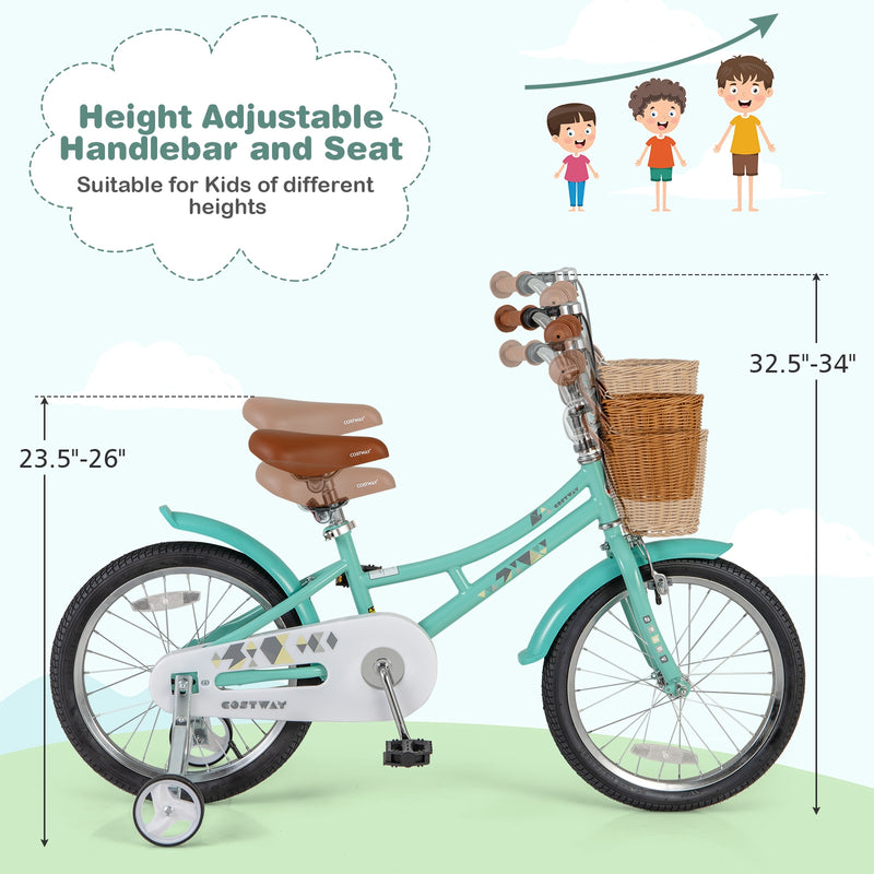 18 Inch Kids Bike Bicycle with Training Wheels and 2 Brake System Ages 4-8 Years Old-18 inches