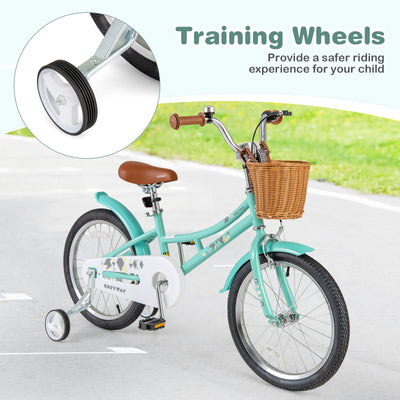 18 Inch Kids Bike Bicycle with Training Wheels and 2 Brake System Ages 4-8 Years Old-18 inches