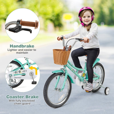 18 Inch Kids Bike Bicycle with Training Wheels and 2 Brake System Ages 4-8 Years Old-18 inches