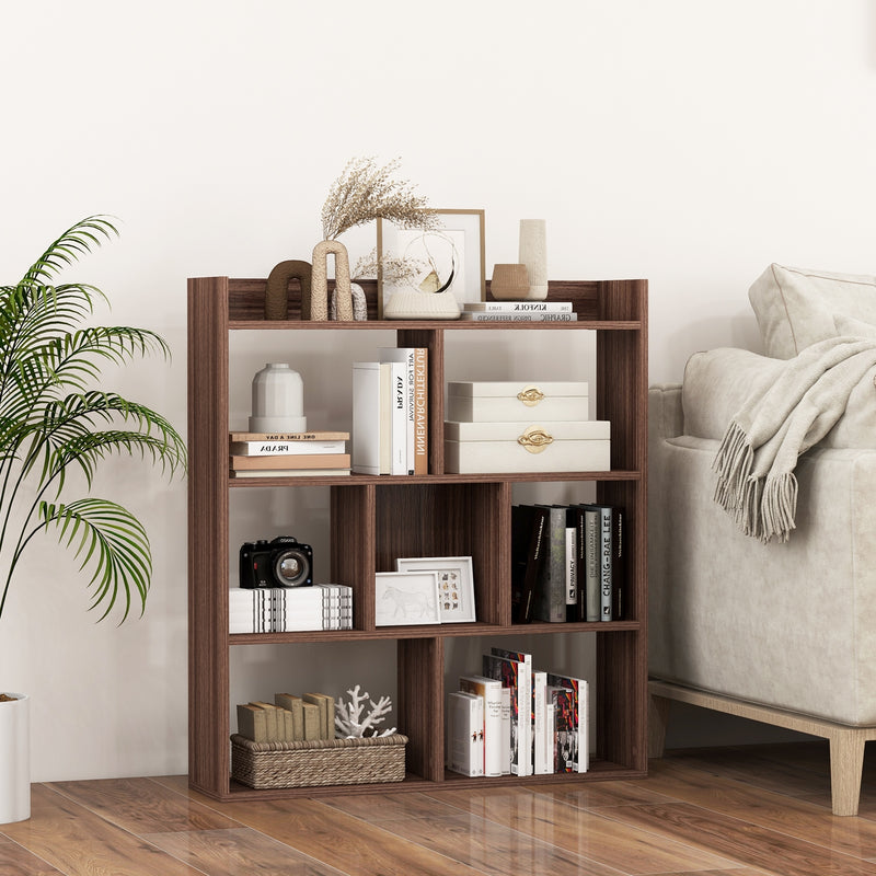 7 Cubes Open-back Bookshelf with Anti-Toppling Devices-Walnut