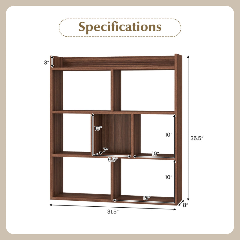 7 Cubes Open-back Bookshelf with Anti-Toppling Devices-Walnut