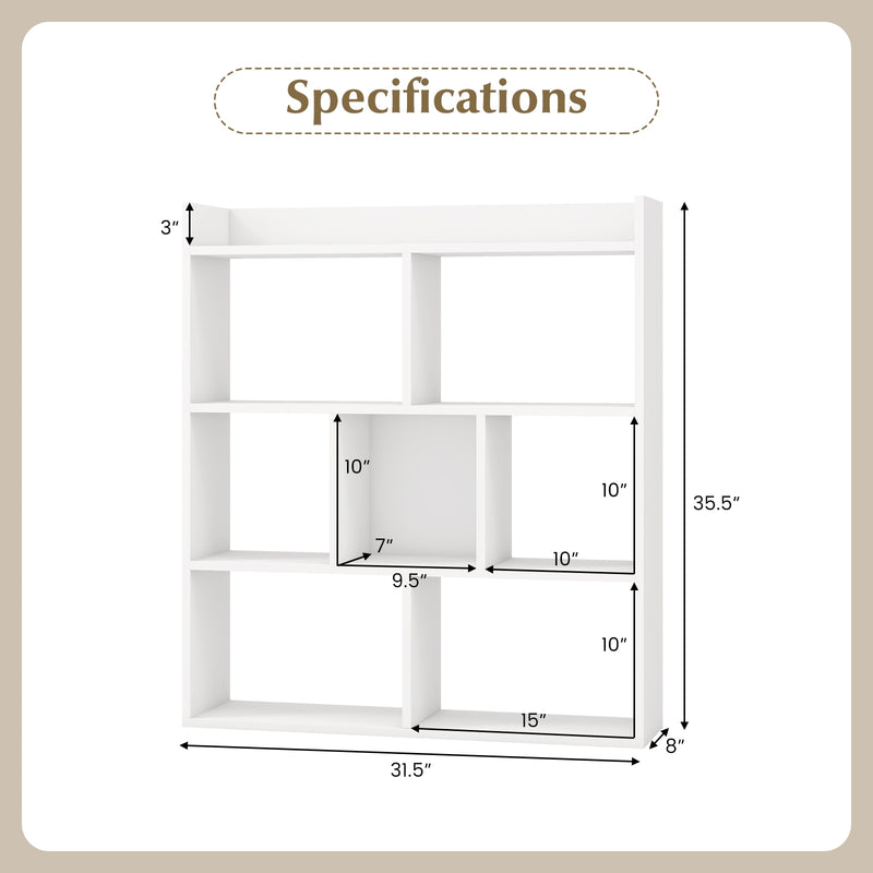 7 Cubes Open-back Bookshelf with Anti-Toppling Devices-White