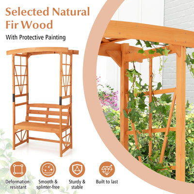 6.2 Feet Tall Patio Garden Arbor with Pergola and 2-Seat Bench for Garden Lawn Backyard Decoration-Yellow