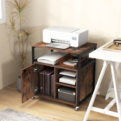 File Cabinet on Wheels with Charging Station and Cable Management Hole-Brown