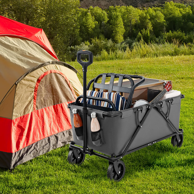 Collapsible Folding Wagon Cart with Adjustable Handlebar-Gray