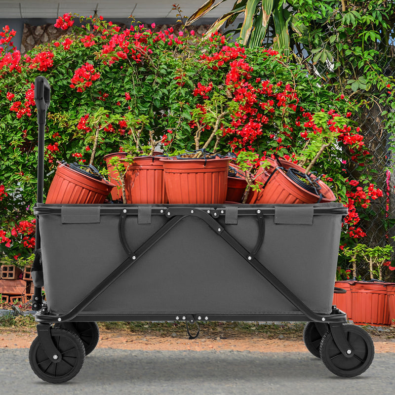 Collapsible Folding Wagon Cart with Adjustable Handlebar-Gray