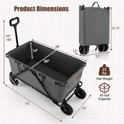 Collapsible Folding Wagon Cart with Adjustable Handlebar-Gray