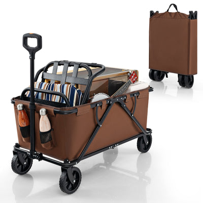 Collapsible Folding Wagon Cart with Adjustable Handlebar-Coffee