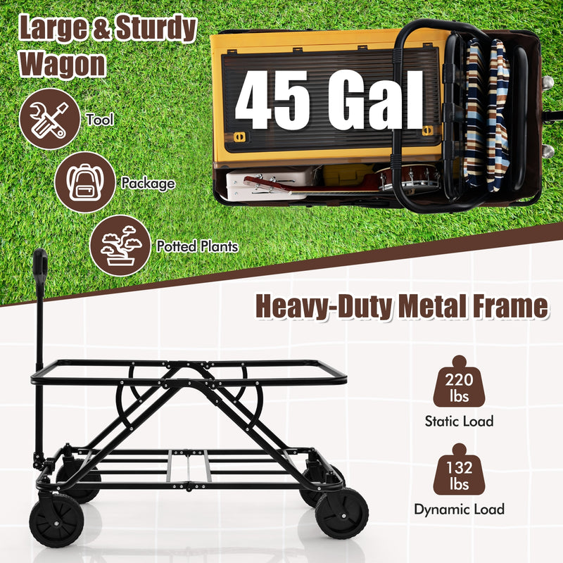 Collapsible Folding Wagon Cart with Adjustable Handlebar-Coffee